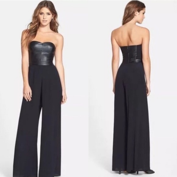 Astr Pants - Strapless Leather Jumpsuit by ASTR
